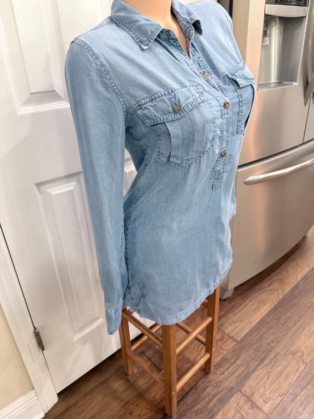 Abercrombie & Fitch XS Lyocell Chambray Shirt Dress High Low Denim Look